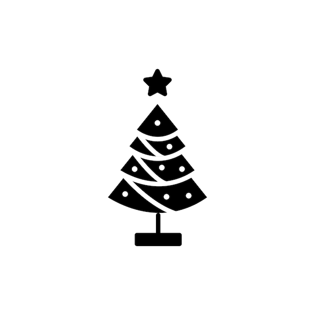 Conjunto de iconos de árbol de Navidad Decorado Silueta de árbol Símbolo vectorial en un estilo de relleno y contorno negro