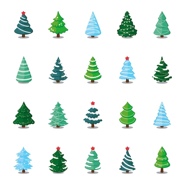 Vector conjunto de iconos de árbol de navidad de invierno