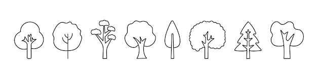 Conjunto de iconos de árboles Árboles de madera en estilo minimalista Vector