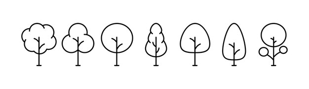 Conjunto de iconos de árboles Colección de árboles de esquema para el diseño de iconos Iconos vectoriales