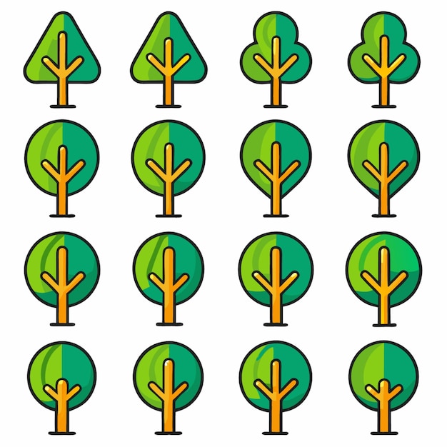 Conjunto de iconos de árboles de dibujos animados
