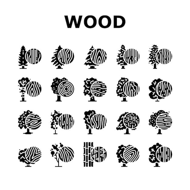 Conjunto de iconos de árboles naturales de crecimiento de la tierra de madera Vector