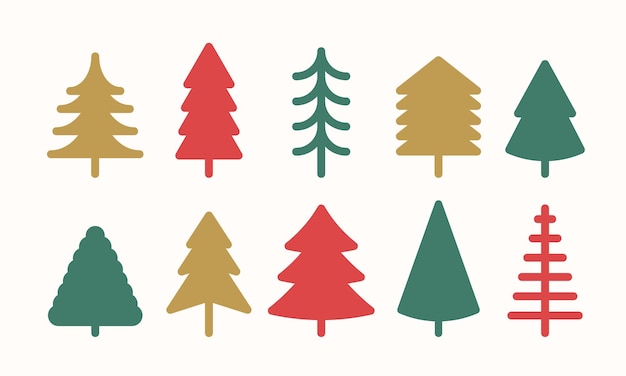 Conjunto de iconos de árboles de Navidad coloridos