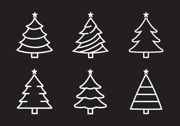 Conjunto de iconos de árboles de Navidad dibujados a mano por vectores