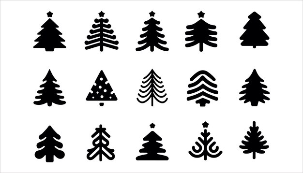 Conjunto de íconos de árboles de Navidad con diferentes estilos
