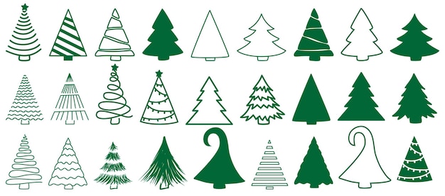 Conjunto de iconos de árboles de Navidad Ilustración vectorial de la silueta del pino