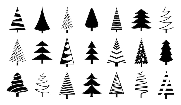 Conjunto de iconos de árboles de Navidad Ilustración vectorial de la silueta del pino