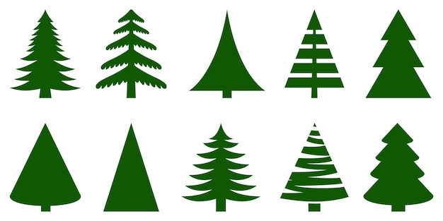 Conjunto de iconos de árboles de Navidad verdes