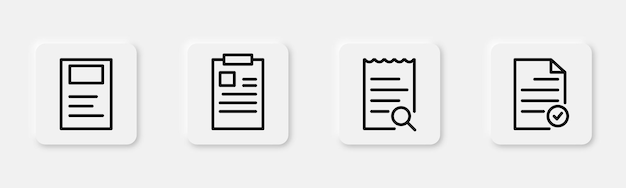 Conjunto de íconos de archivo Símbolo de documento Clipboard en línea Ícono de archivo de esquema Documento lineal Signo de archivo en línea