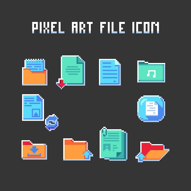 conjunto de iconos de archivos de arte de píxeles