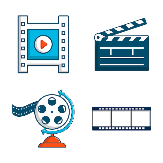 Conjunto de iconos de archivos de vídeo. Conjunto de dibujos animados de iconos de vector de archivo de video conjunto aislado