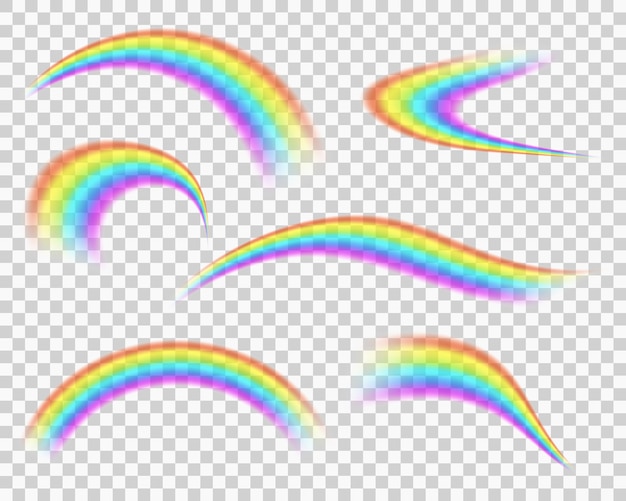 Conjunto de iconos de arco iris aislado sobre fondo transparente rayas curva borrosa después de la lluvia en el cielo de verano