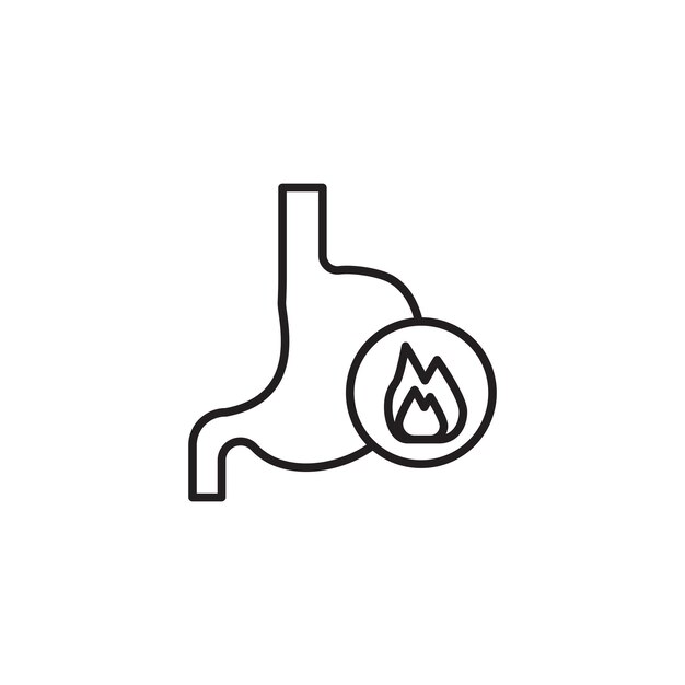 Conjunto de iconos de ardor de estómago Símbolo vectorial de incomodidad de reflujo ácido en un estilo de relleno y delineado en negro Signo de dolor gástrico