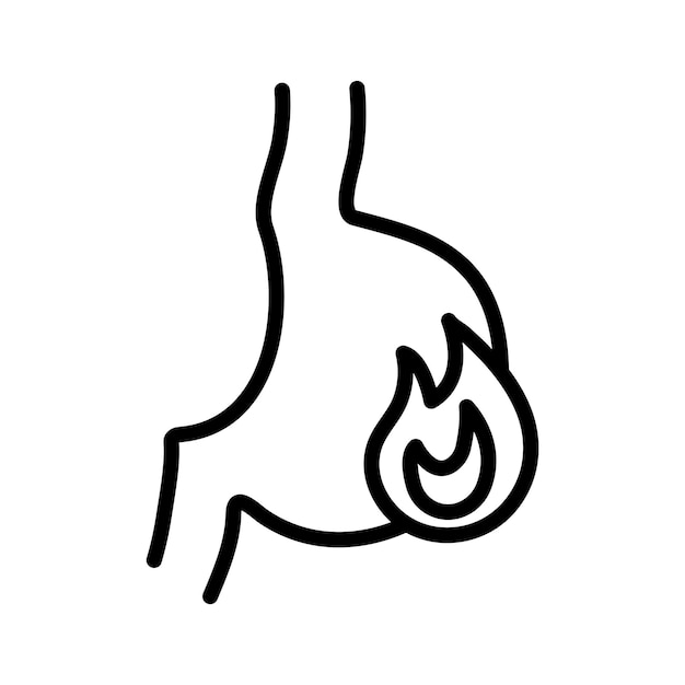 Conjunto de iconos de ardor de estómago Símbolo vectorial de incomodidad de reflujo ácido en un estilo de relleno y delineado en negro Signo de dolor gástrico