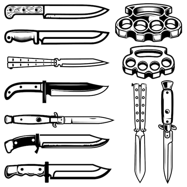 Conjunto de iconos de arma de cuchillo sobre fondo blanco. Elemento para emblema, signo, insignia. ilustración