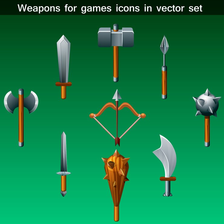 Vector conjunto de iconos de armas para juegos