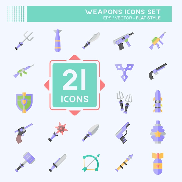 Conjunto de iconos Armas relacionadas con herramientas de guerra símbolo estilo plano diseño simple editable