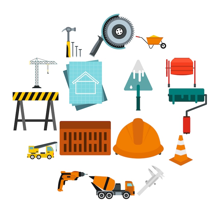 Vector conjunto de iconos de arquitectura, estilo plano