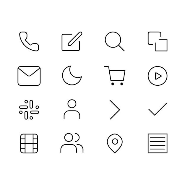 Conjunto de iconos de arte Interfaz de usuario de línea pequeña Icones de línea Editables