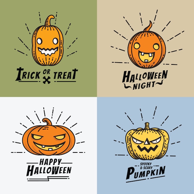 Vector conjunto de iconos de arte de línea de calabaza de halloween