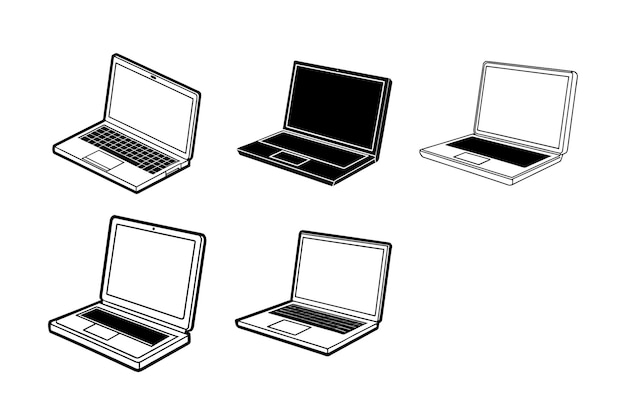 Conjunto de iconos de arte de línea vectorial de silueta de portátil de alta calidad Ideal para diseño web y de aplicaciones