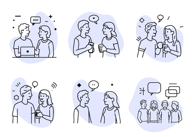 Conjunto de Iconos de Arte de Líneas dibujados a mano por Vector de Personas de Negocios