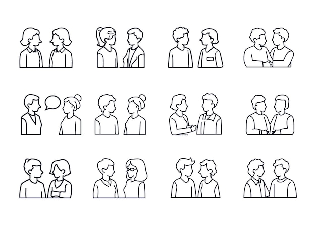 Conjunto de Iconos de Arte de Líneas dibujados a mano por Vector de Personas de Negocios