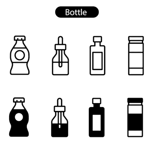 conjunto de iconos de arte vectorial de botella ilustración en fondo blanco uso para diseño de banner de logotipo de aplicación web