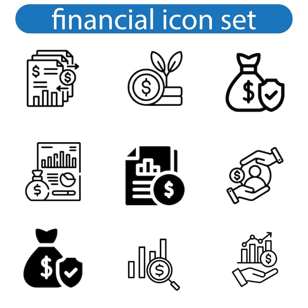 conjunto de íconos de arte vectorial de finanzas aislado conjunto de finanzas signo icono ilustración vectorial