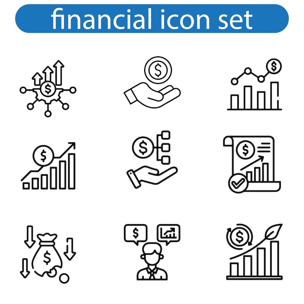 conjunto de íconos de arte vectorial de finanzas aislado conjunto de finanzas signo icono ilustración vectorial