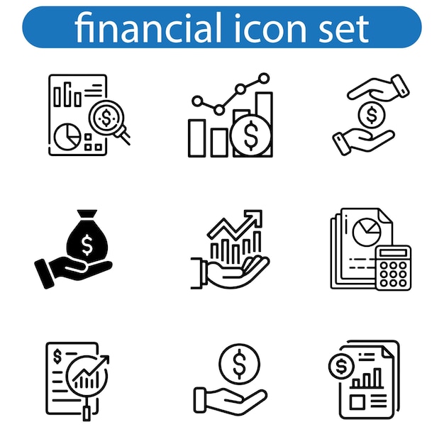 conjunto de íconos de arte vectorial de finanzas aislado conjunto de finanzas signo icono ilustración vectorial