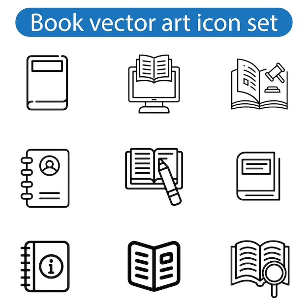 Conjunto de íconos de arte vectorial de libros Colección de ícons de libros de literatura Íconos de libros de texto en fondo blanco