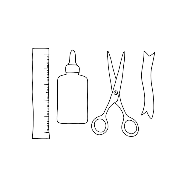 Conjunto de iconos de artesanía Ilustración lineal composición de tijeras línea de cinta adhesiva