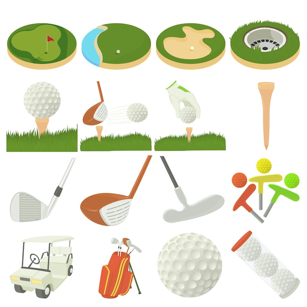 Vector conjunto de iconos de artículos de golf