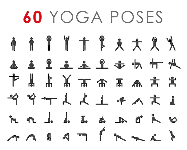 Conjunto de iconos de asanas de poses de yoga
