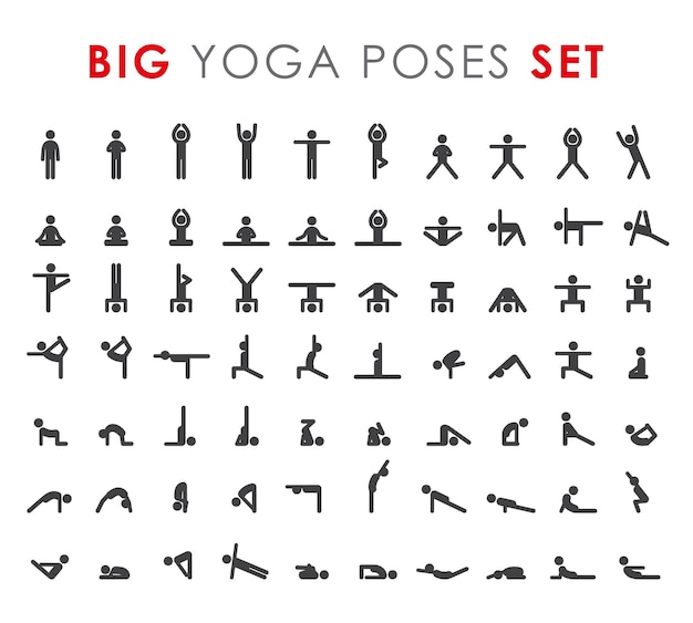 Conjunto de iconos de asanas de poses de yoga