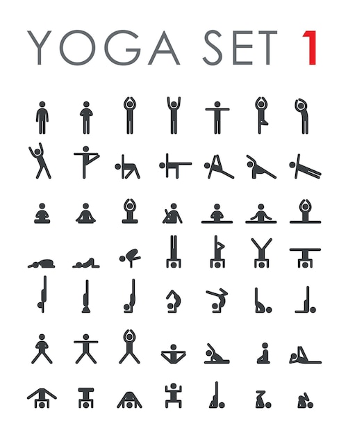 Vector conjunto de iconos de asanas de poses de yoga