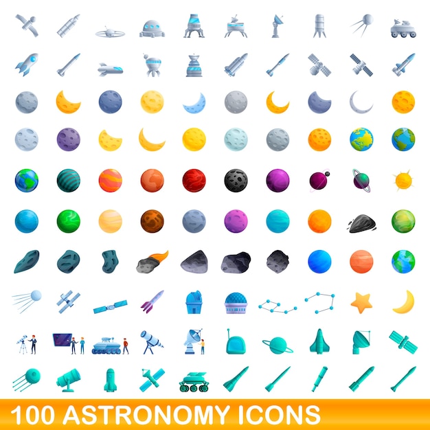 Conjunto de iconos de astronomía. ilustración de dibujos animados de iconos de astronomía en fondo blanco