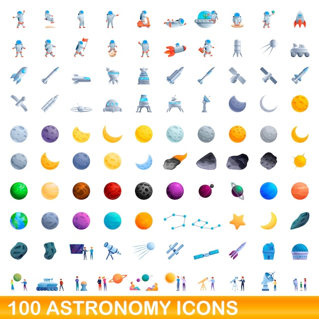 conjunto de iconos de astronomía. Ilustración de dibujos animados de iconos de astronomía en fondo blanco