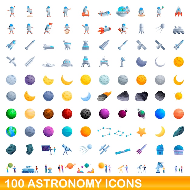 Conjunto de iconos de astronomía. ilustración de dibujos animados de iconos de astronomía en fondo blanco