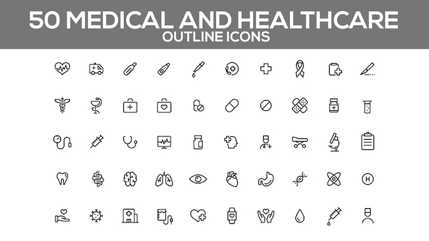 Conjunto de iconos de atención médica y clínica profesional y conjunto de vectores de farmacia