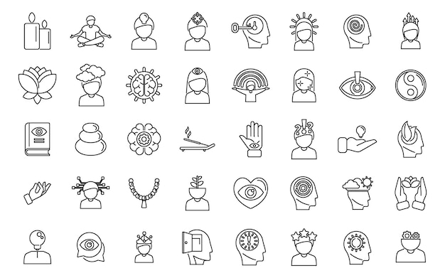 Conjunto de iconos de atención plena vector de contorno Mente relajarse