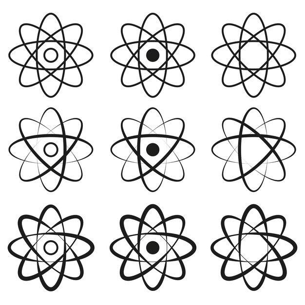 Conjunto de íconos de átomos Formas atómicas científicas Símbolos moleculares vectoriales Elementos de energía negra