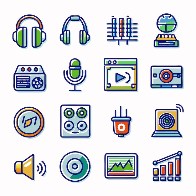 conjunto de iconos de audio doodle