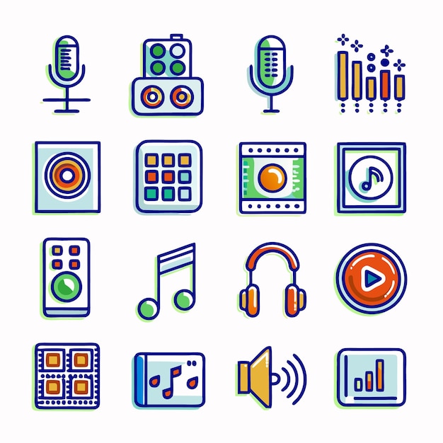 conjunto de iconos de audio doodle