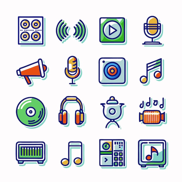 conjunto de iconos de audio doodle