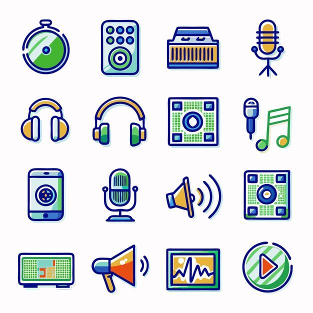 conjunto de iconos de audio doodle