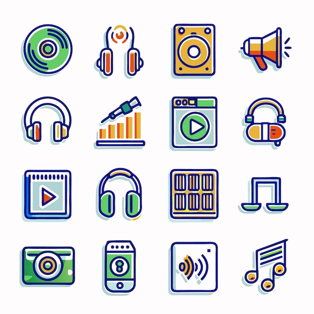 conjunto de iconos de audio doodle