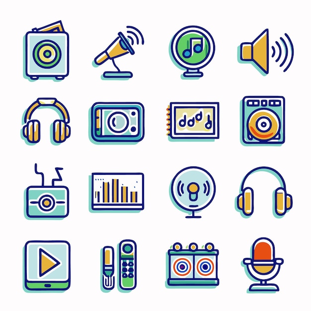 conjunto de iconos de audio doodle