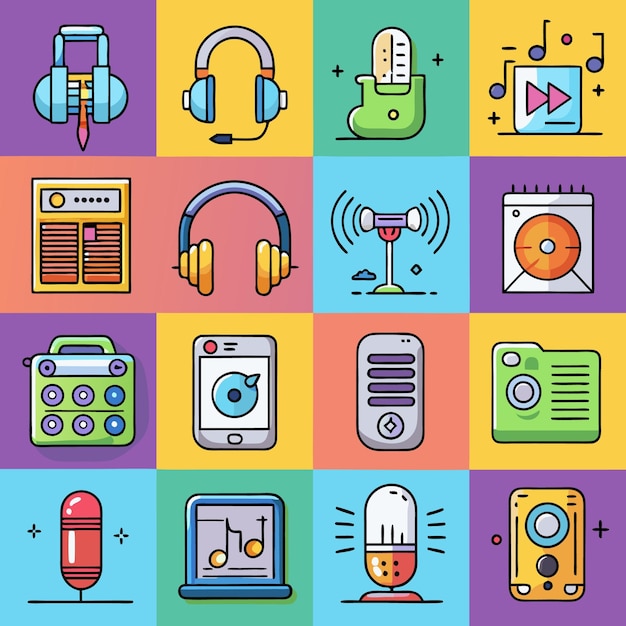 conjunto de iconos de audio doodle